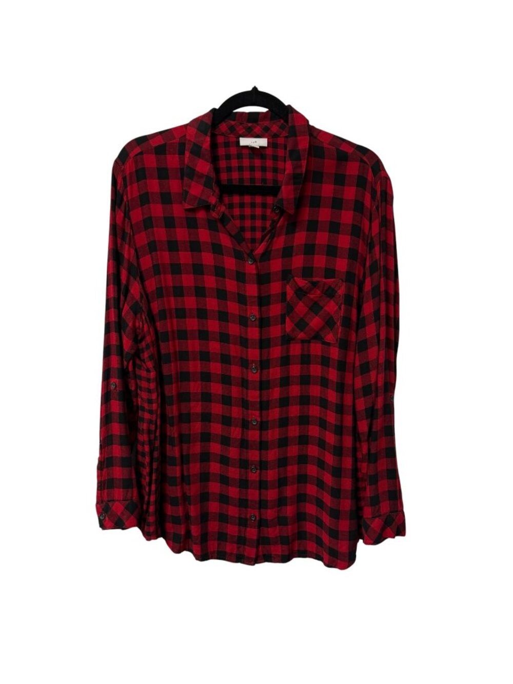 J JILL BUTTON UP SHIRT BUFFALO CHECK RED BLACK SIZE XL RELAXED FIT SOFT CASUAL